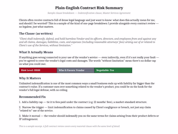 Commercial Contract Review
Not every risky