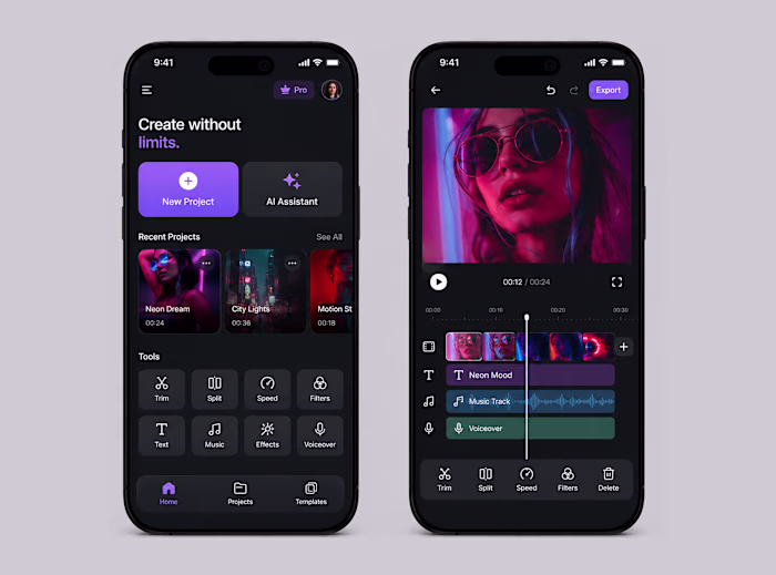 Modern Mobile Video Editing App UI Design