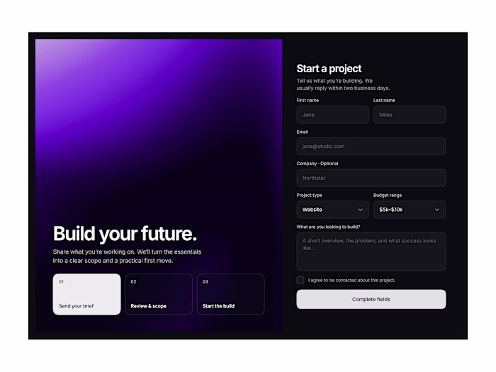 Shader Form
A responsive form section