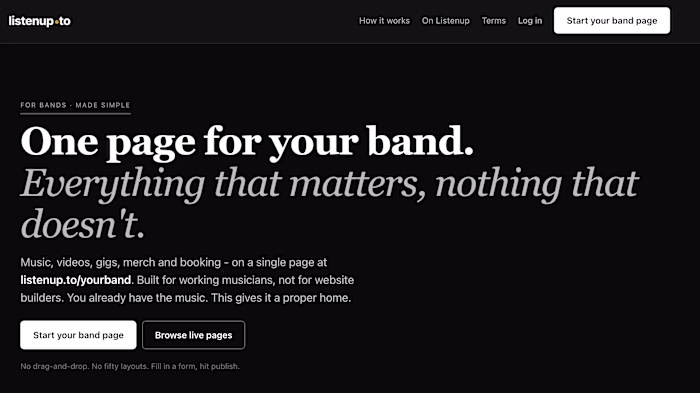 ListenUp.to: One Page for Your Band