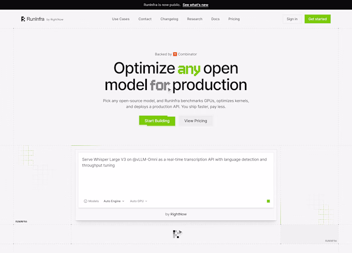 RunInfra AI Model Platform Landing Page Design