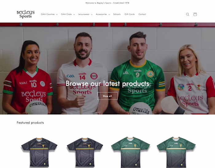 Begleys Sports Shopify Website Build