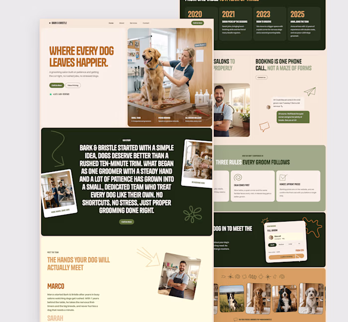 Bark & Bristle: Framer template for dog groomers