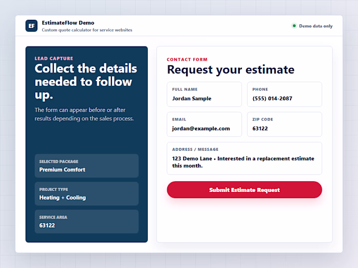 Lead capture form collecting contact