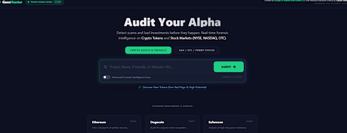Audit Your Alpha - First screen of GemHunter