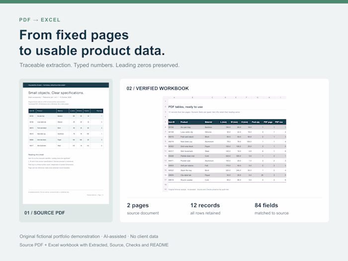 PDF Tables to Excel: Traceable Product Data