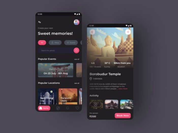 Travel app UI concept
