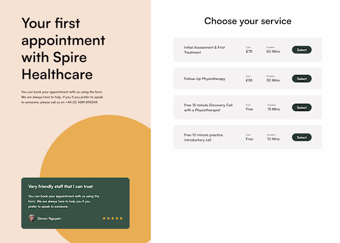 Spire Healthcare Booking Form Concept
