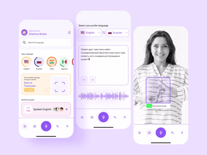 Sign and Voice Language Translator App UI Design