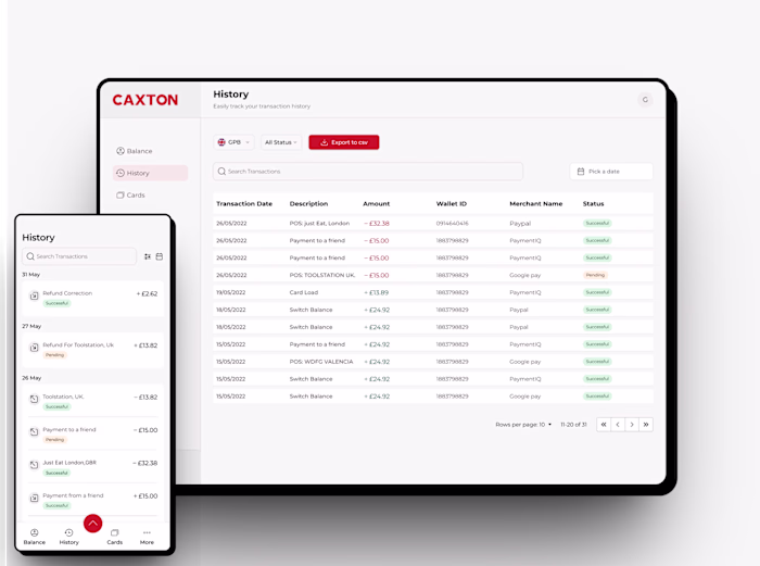 Caxton Transaction Page (web and mobile application redesign)