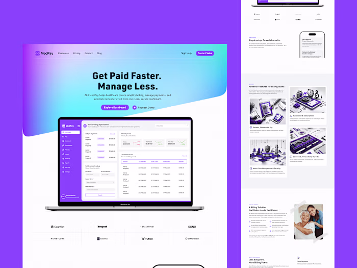 Medical Billing and Payment System Product Landing Page Design