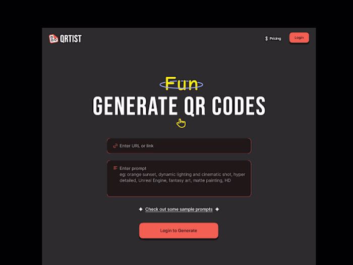 QRTIST Landing Page UI