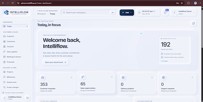 IntelliFlow Workspace — Custom CRM & Business Workflows