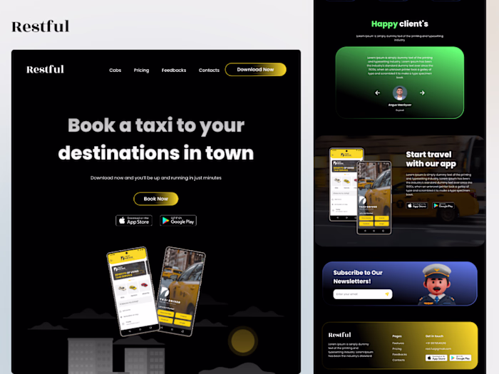 Restful- Taxi booking Landing Page in Framer