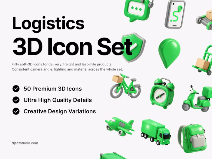 Logistics 3D Icon Set: 50 Delivery & Freight Icons