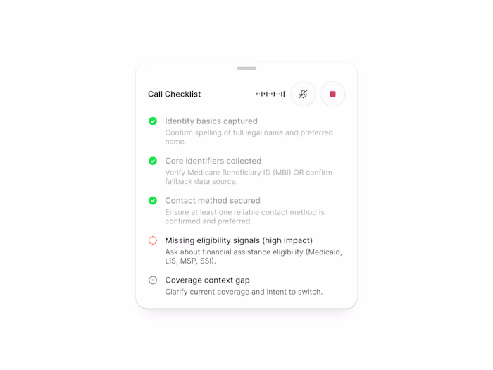 Call Checklist widget