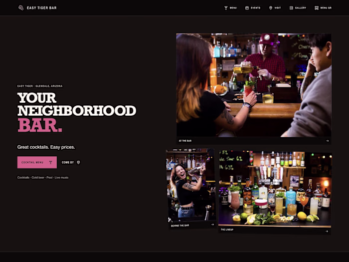 Easy Tiger — a bar website with a practical menu workflow