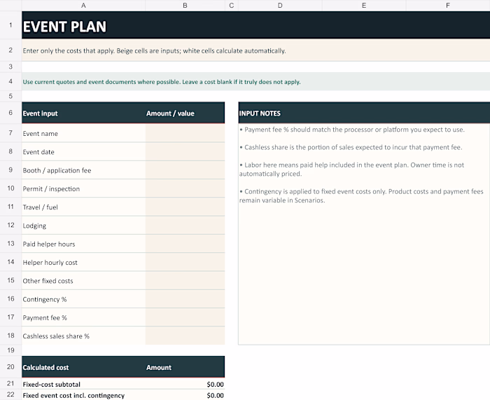 Pop-Up Event Margin Planner