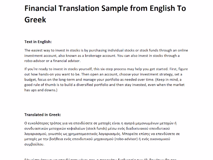 Financial Translation from English to Greek
