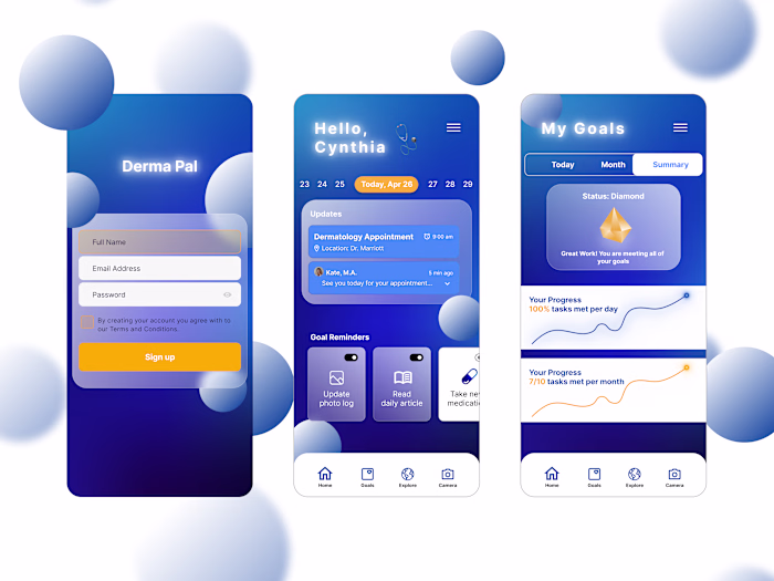 A dermatology focused healthcare app.