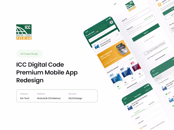 Redesign of ICC Digital Code Premium Mobile App
