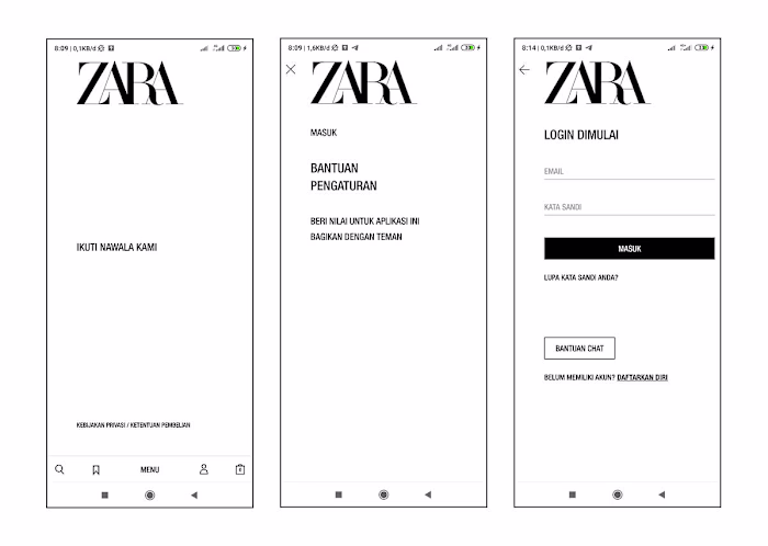 Redesign Zara app ( wireframe part one )