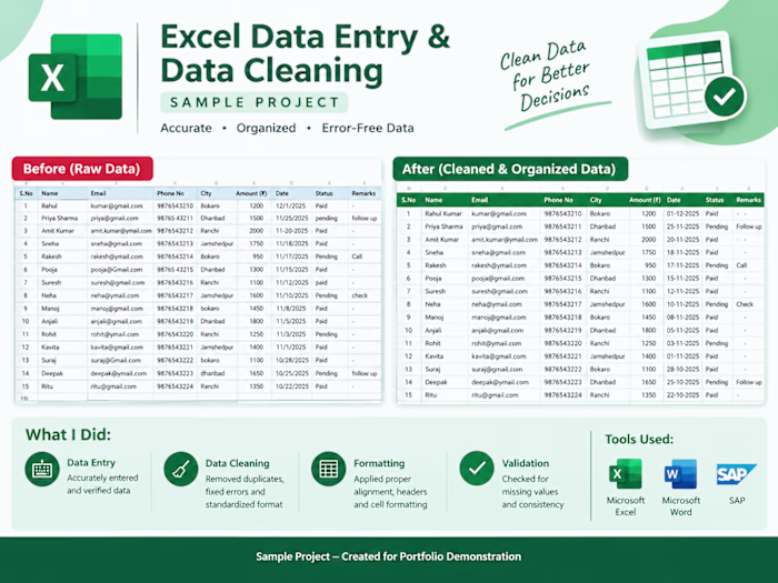 Excel Data Entry & Data
