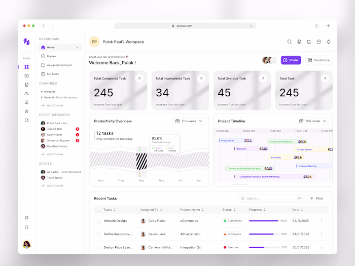 Planso – Project Management Dashboard UI | SaaS Web UX Design