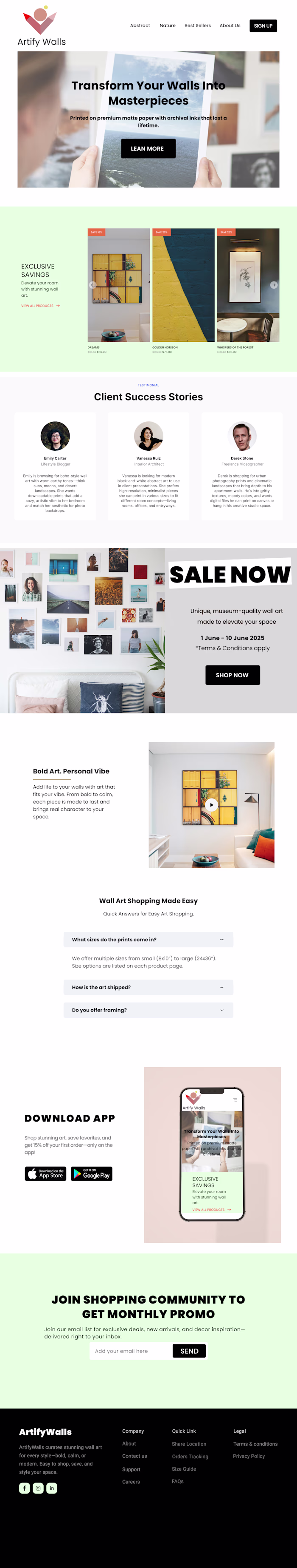 Artify's curated wall art website template