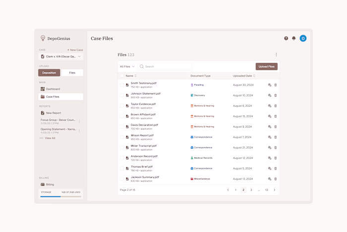 DepoGenius — Case Files Workspace Redesign