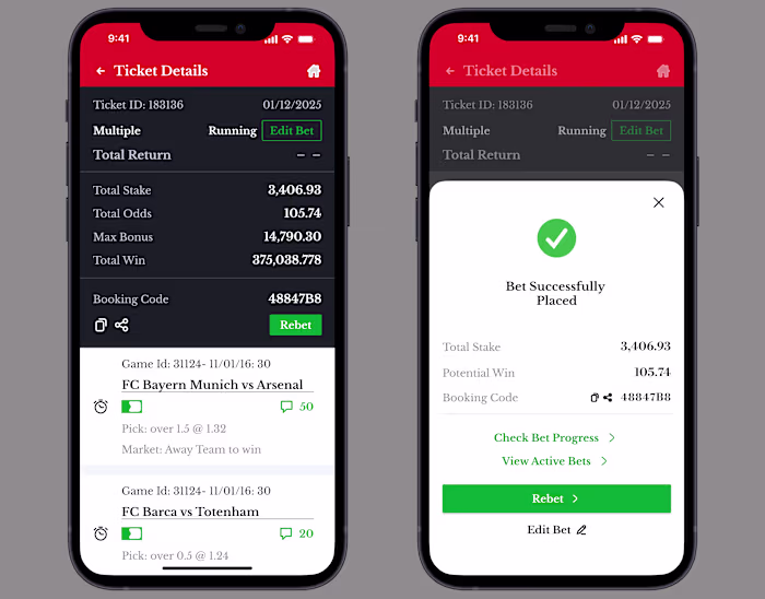 Sporty Bet Screens Design