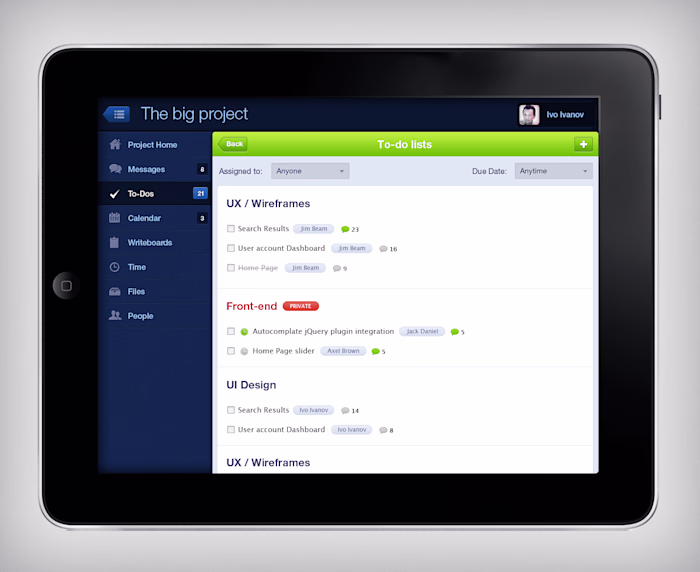 Basecamp for iPad - Legacy concept app design from 2012