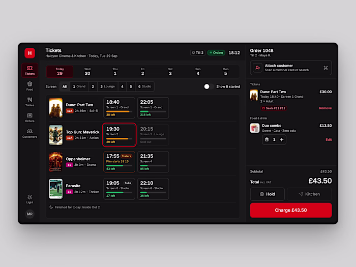 Houselights: Cinema & Restaurant POS Redesign