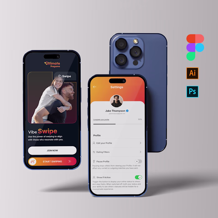 UX/UI Design for Landing page and dating app - Ultimate Pregame