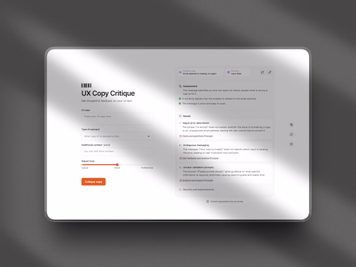 UX Copy Critique — an