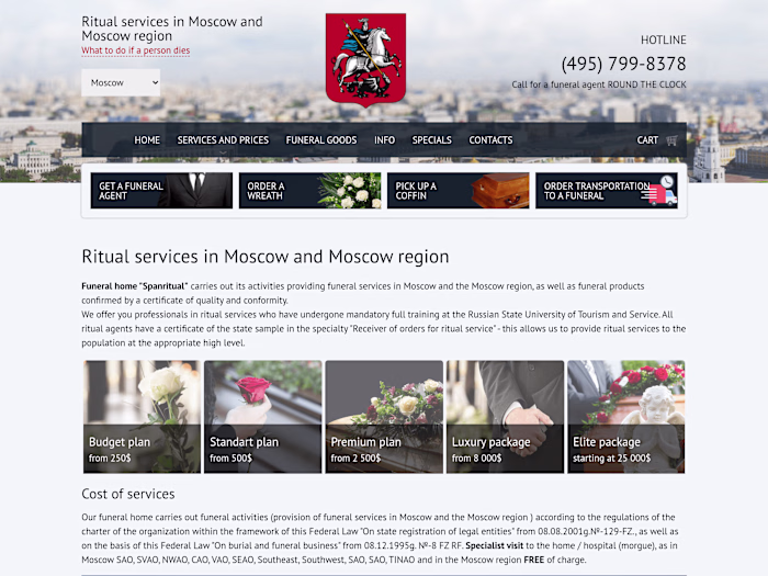 Developing an e-commerce site for the "Spanritual" funeral home.
