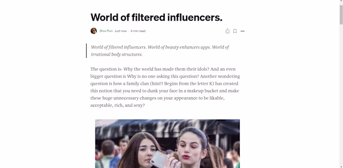 World of filtered influencers