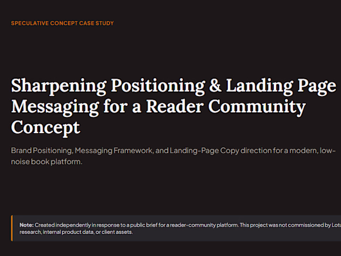 Concept: Reader Community Messaging & Landing Page