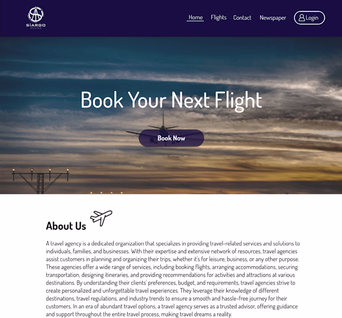 Prototype for Travel Agency website