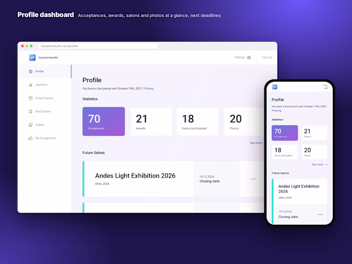My Salon Results — SaaS web app · photography competitions