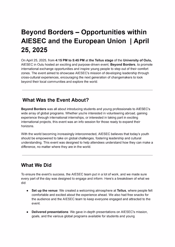 Beyond Borders: Promoting International Exchange with AIESEC