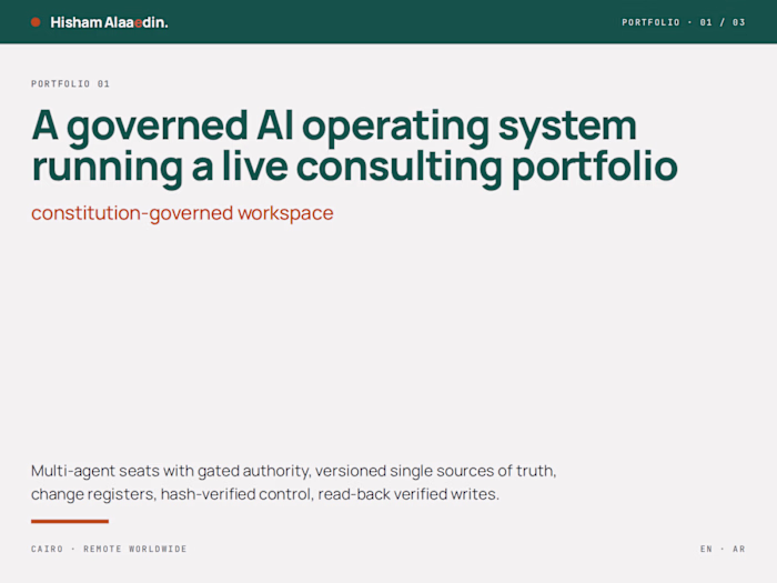 Governed AI Operating System for a Live Consulting Portfolio