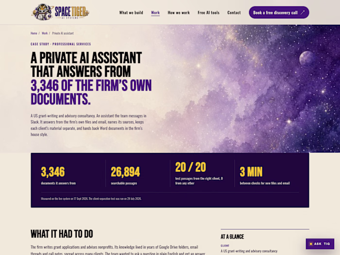 A private AI assistant for a grant-writing firm
