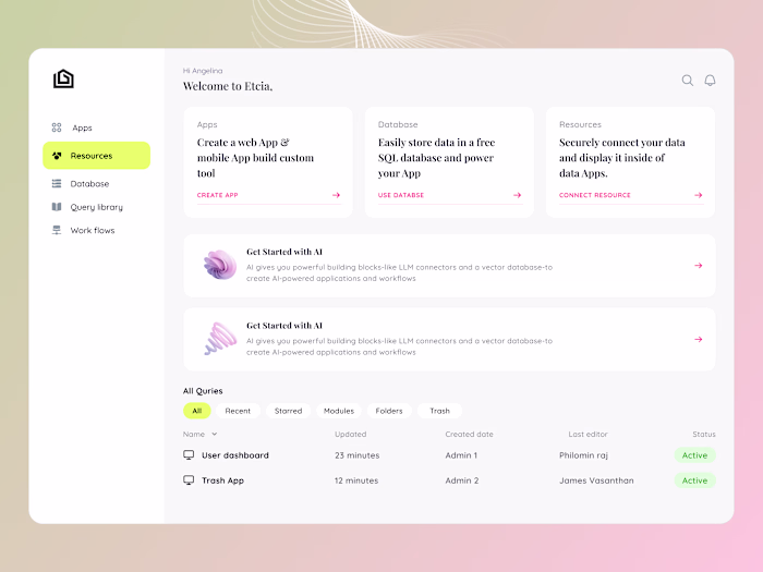 Etcia – AI-Powered App Builder & Data Management Platform