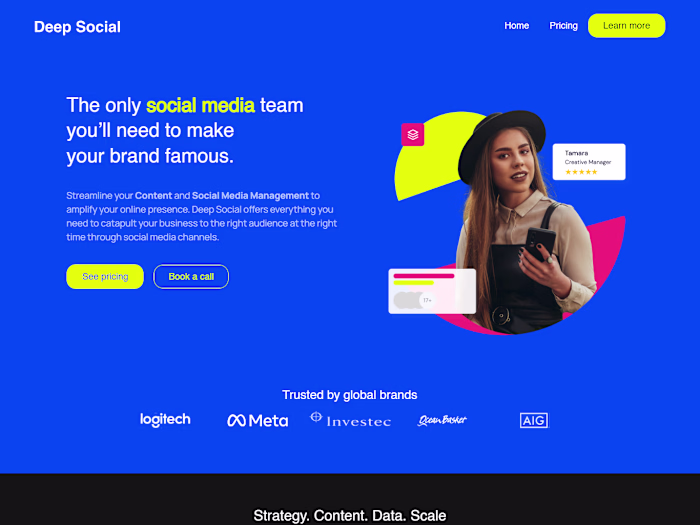 Deepsocial Landing Page designed on Webflow