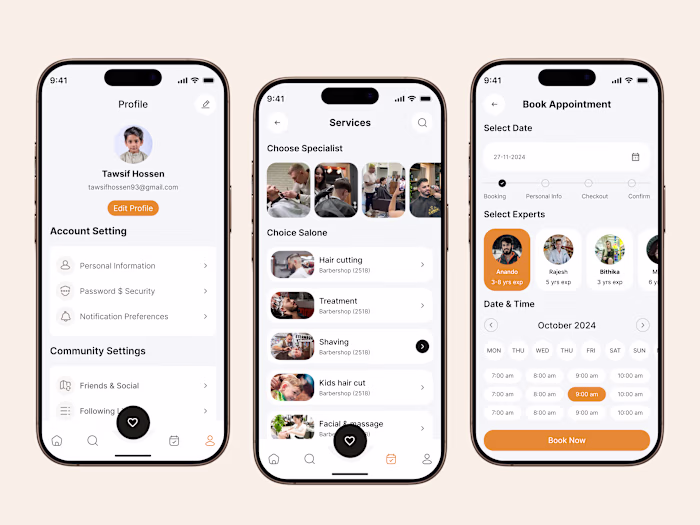 Barber Salon Booking Mobile App Design UI/UX