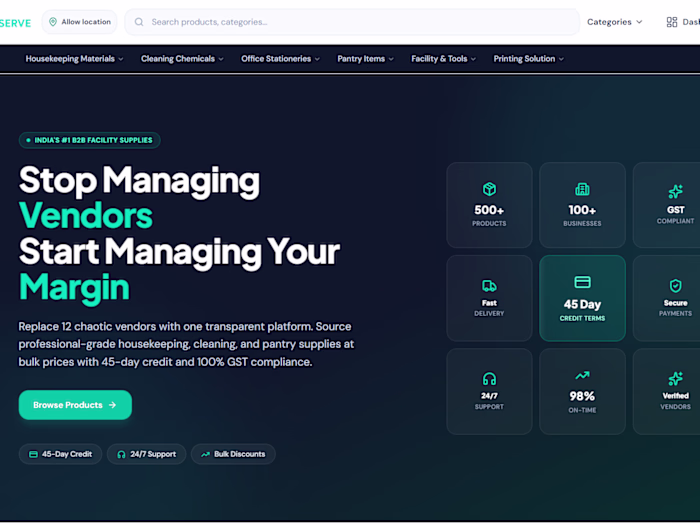 Built PrimeServe's full-stack B2B procurement