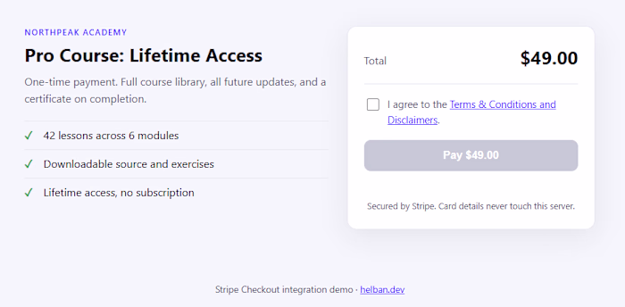 Stripe Checkout Integration with Server-Enforced