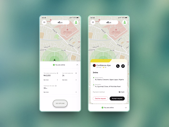 ProTaxi Drivers Accepting and Declining Rider Request