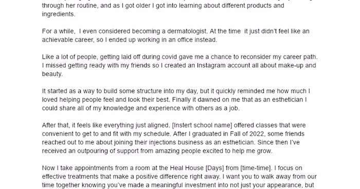 Esthetician About Me Page